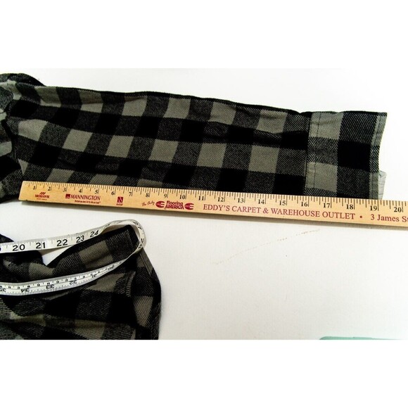 Trails End L Gray Black Plaid Flannel Men's Pearl Snap button down Shirt - Picture 6 of 6